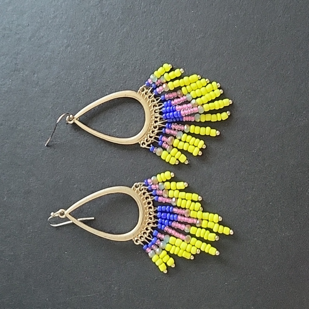 Yellow And Pink Beaded Earrings 8$